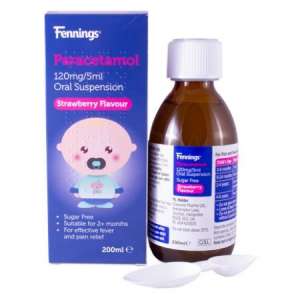 Paracetamol 120mg/5ml Sugar Free Oral Suspension 200ml 2 months plus by Fennings